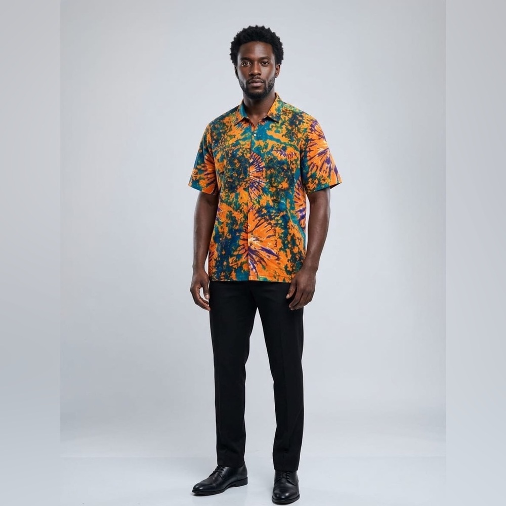 Vibrant African Tie-Dye Men's Shirt